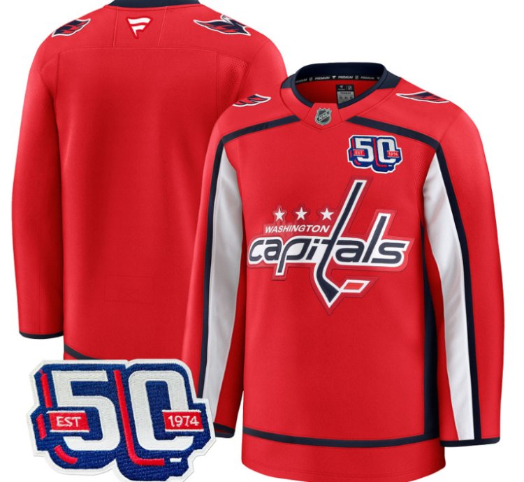 Men Team Jersey Washington Capitals 50th Anniversary Premium Stitched Red