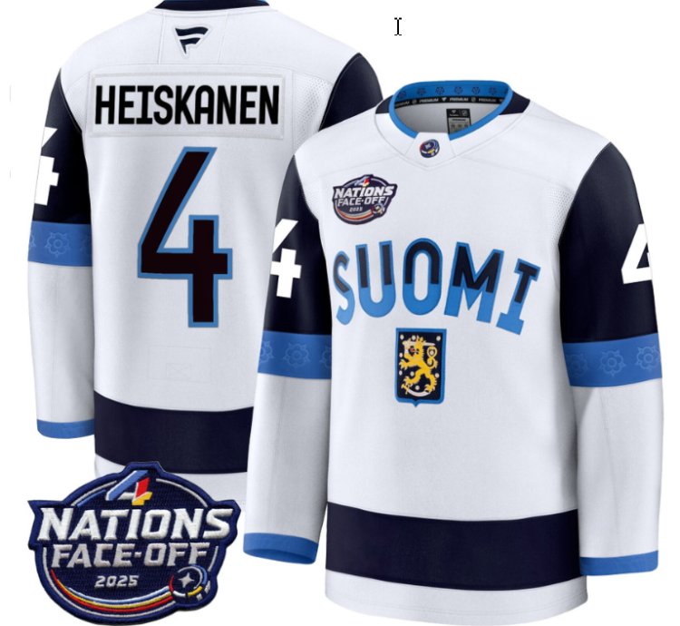 Mens Miro Heiskanen Jersey 4 Finland White 2025 4 Nations Face-off Stitched