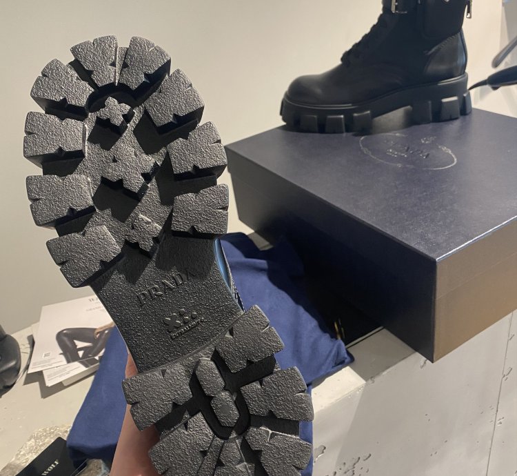 Black Week Prada Logo Combat Boots Ankle Pouch