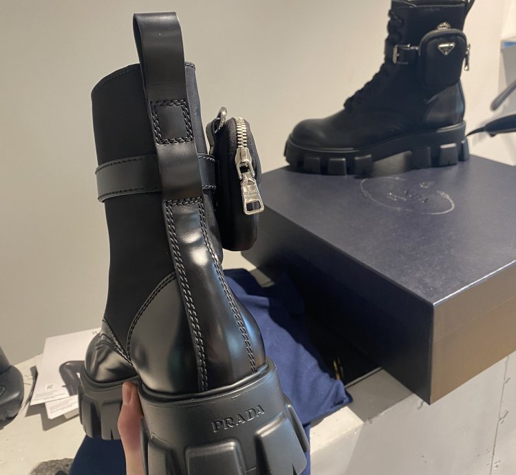 Bnwt Prada Logo Combat Boots Ankle Pouch