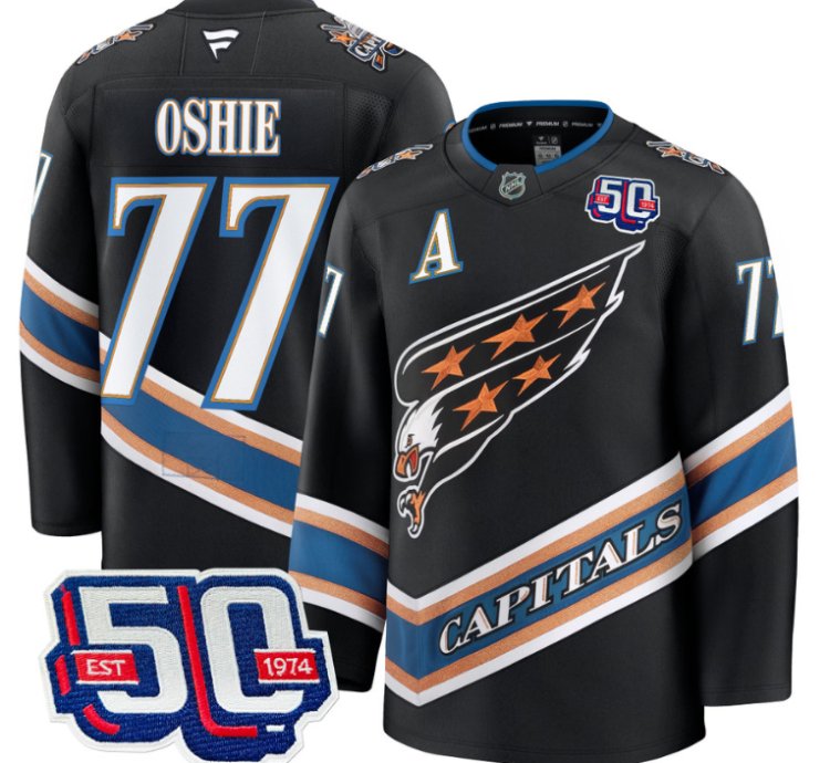 Men Tj Oshie Jersey 77 Washington Capitals Eagle 50th Anniversary Black