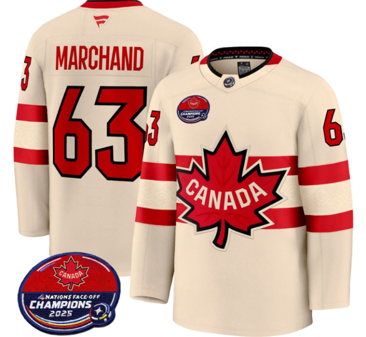 Men Brad Marchand Jersey 63 Canada 4 Nations Face-off 2025 Champions V2 Cream
