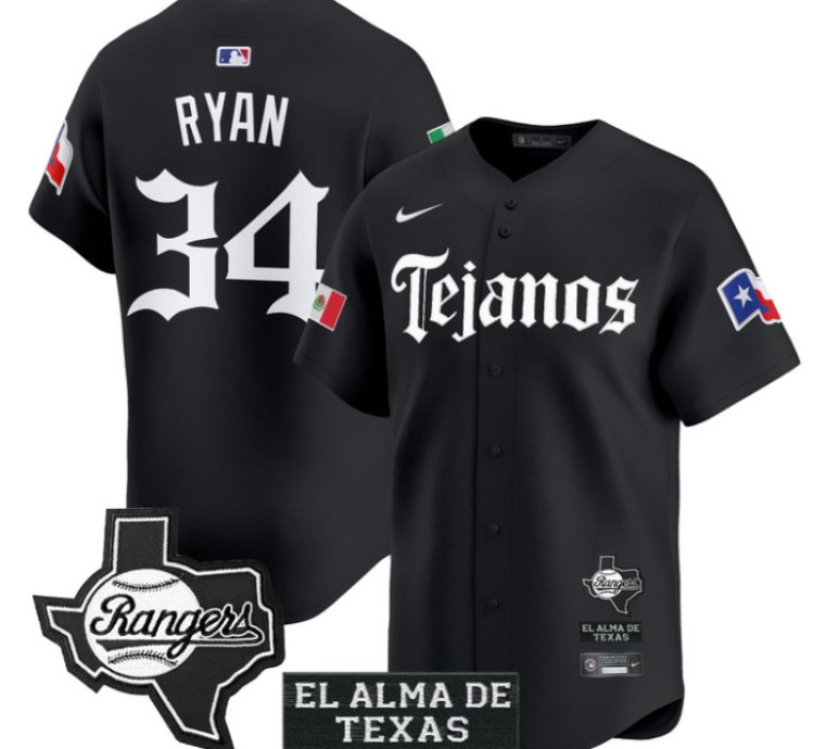 Nolan Ryan Jersey 34 Texas Rangers Mexico Tejano Barrio Style Vapor Limited Stitched Black