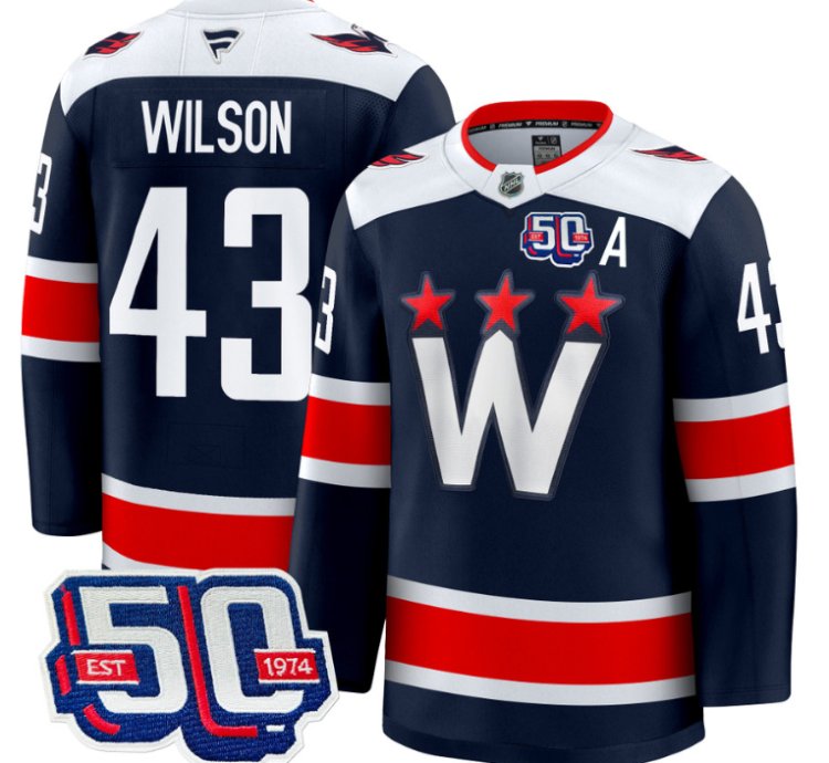Men Tom Wilson Jersey 43 Washington Capitals 50th Anniversary Navy