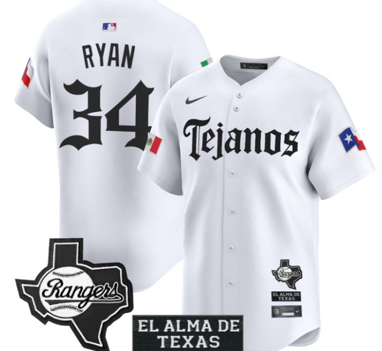 Nolan Ryan Jersey 34 Texas Rangers Mexico Tejano Barrio Style Vapor Limited Stitched White