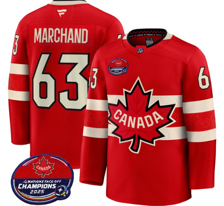 Men Brad Marchand Jersey 63 Canada 4 Nations Face-off 2025 Champions V2 Red