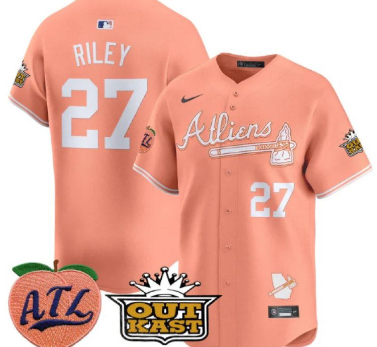 Austin Riley Jersey 27 Atlanta Braves Atliens Peach Vapor Premier Limited Stitched Peach