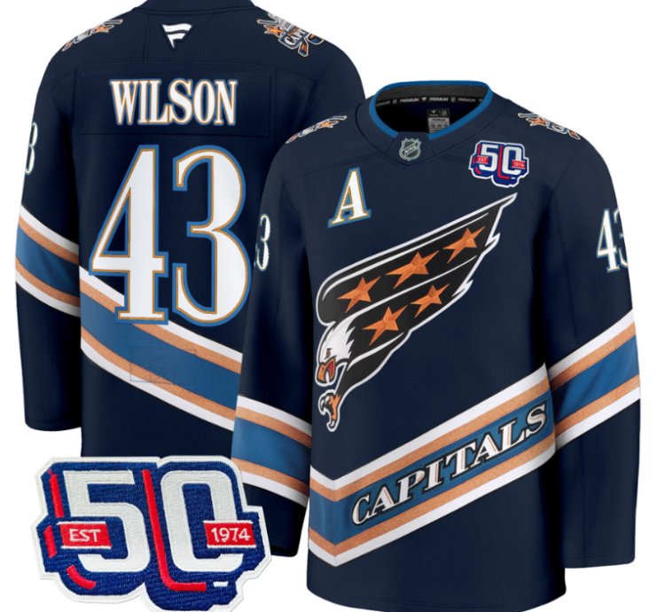 Men Tom Wilson Jersey 43 Washington Capitals Eagle 50th Anniversary Navy