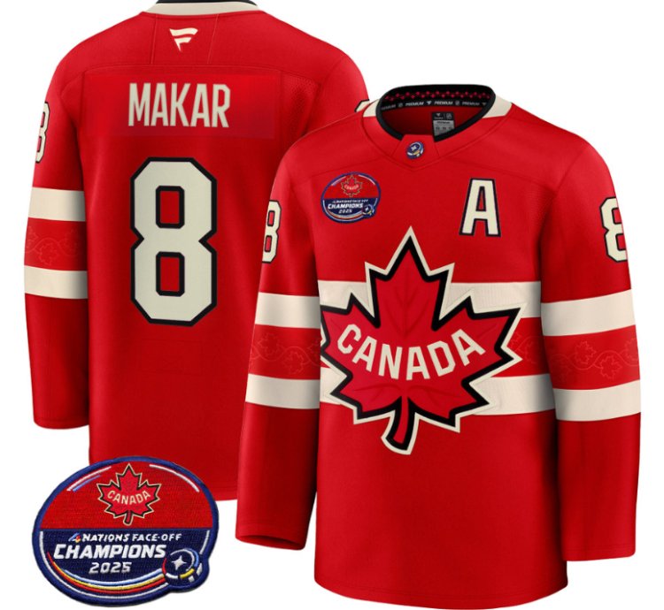 Men Cale Makar Jersey 8 Canada 4 Nations Face-off 2025 Champions V2 Red