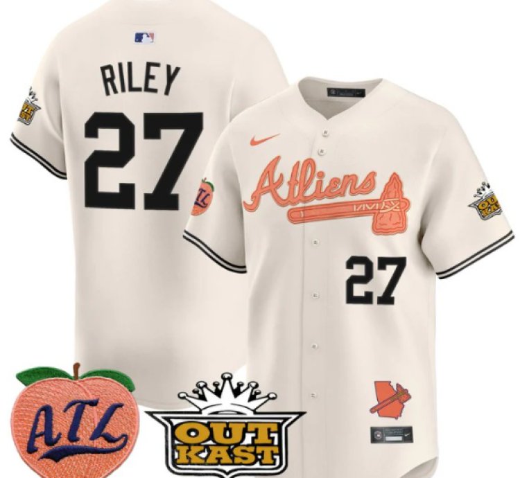 Austin Riley Jersey 27 Atlanta Braves Atliens Peach Vapor Premier Limited Stitched Cream