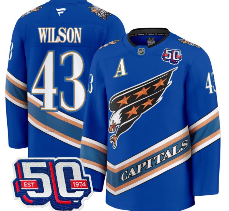 Men Tom Wilson Jersey 43 Washington Capitals Eagle 50th Anniversary Royal