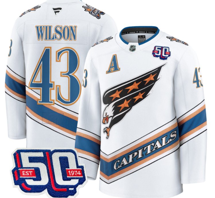 Men Tom Wilson Jersey 43 Washington Capitals Eagle 50th Anniversary White