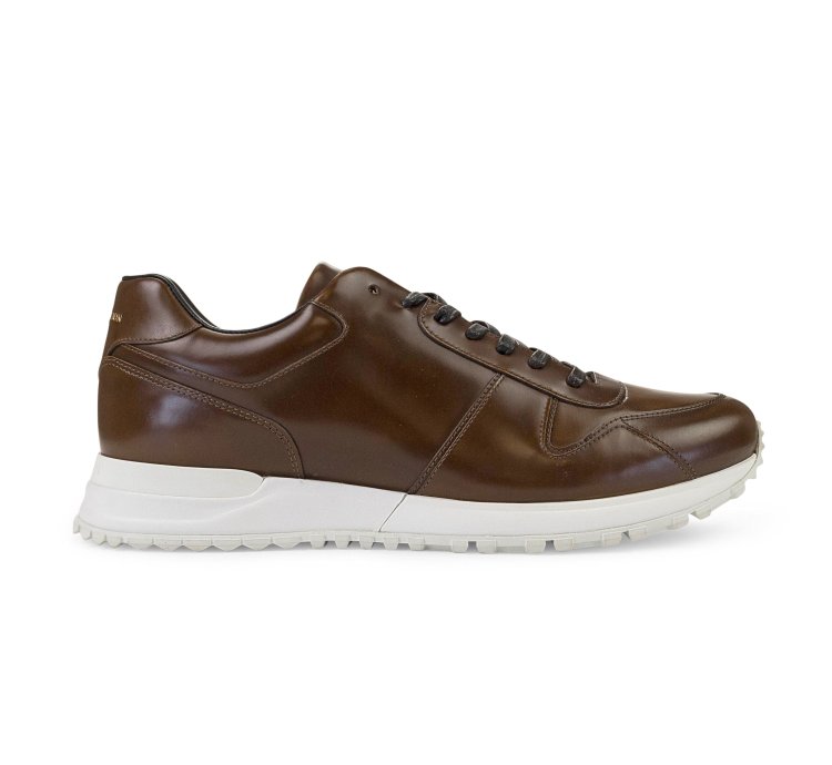 Brown Glazed Leather Run Away Sneakers