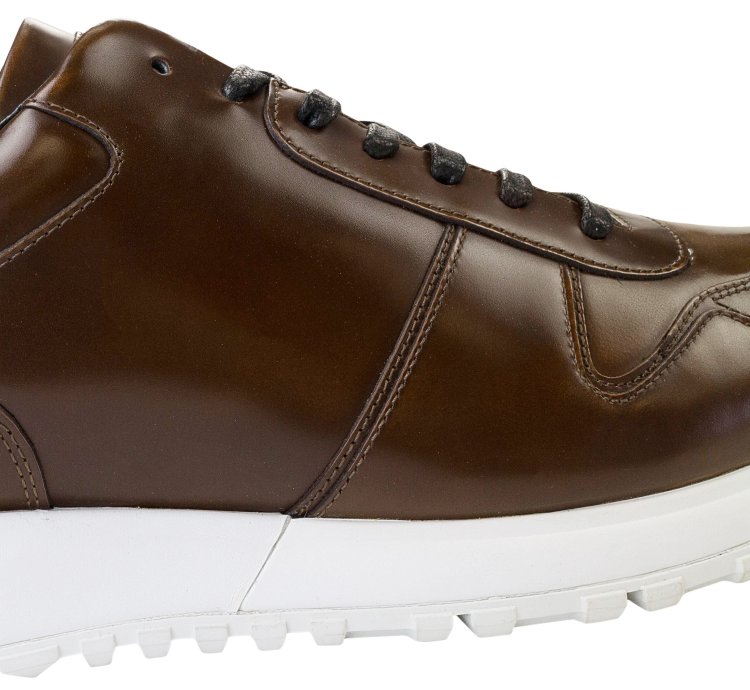 Brown Glazed Leather Run Away Sneakers