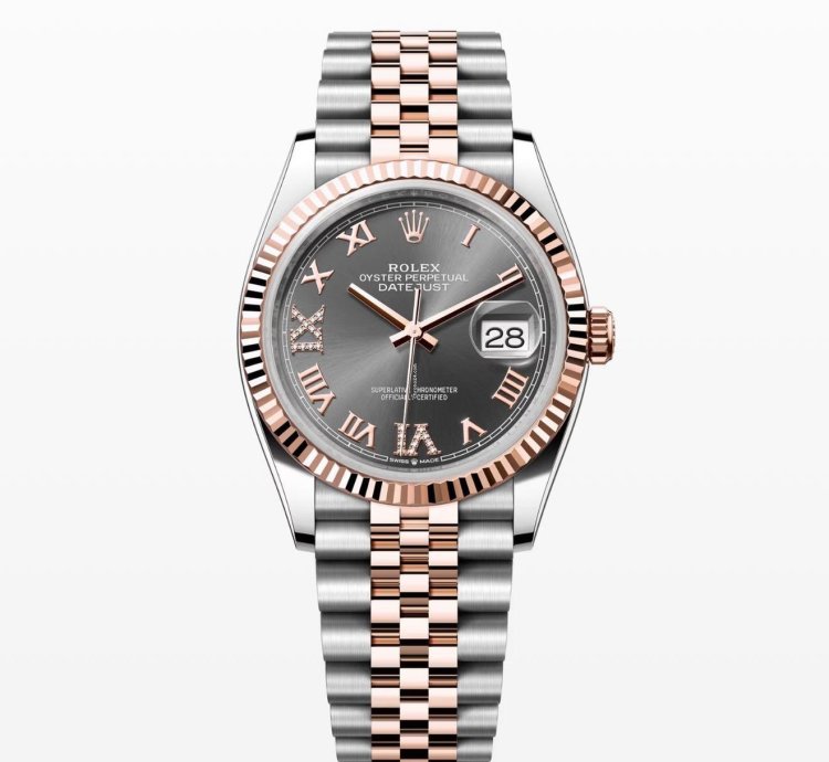 Rolex 2024 Datejust 36 Steel Rose Gold Slate Grey Viix Roman Dial Jubilee 126231 Box And Papers