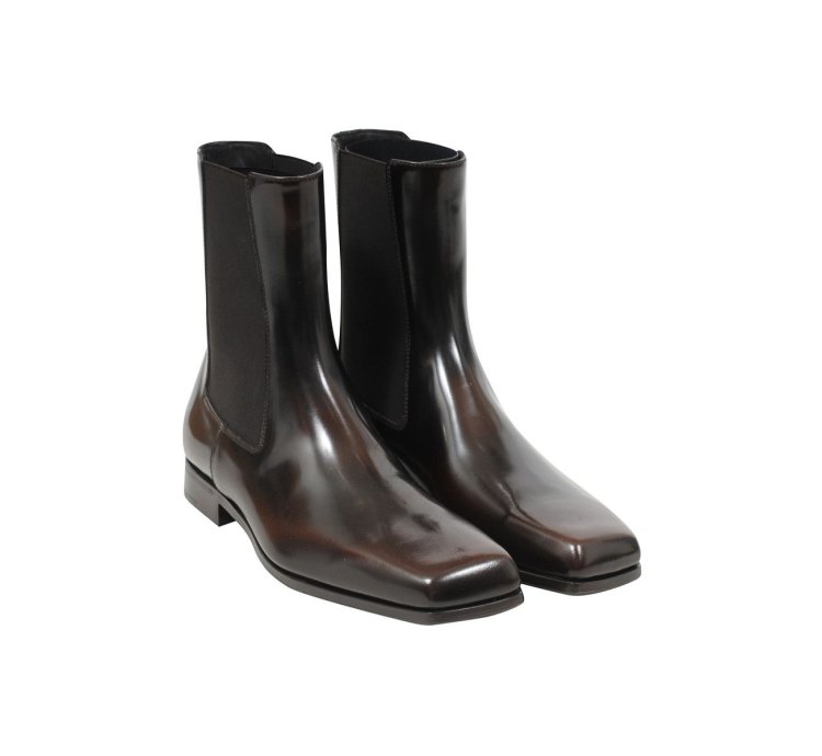 Brown Leather Square Toe Chelsea Boots - 01278