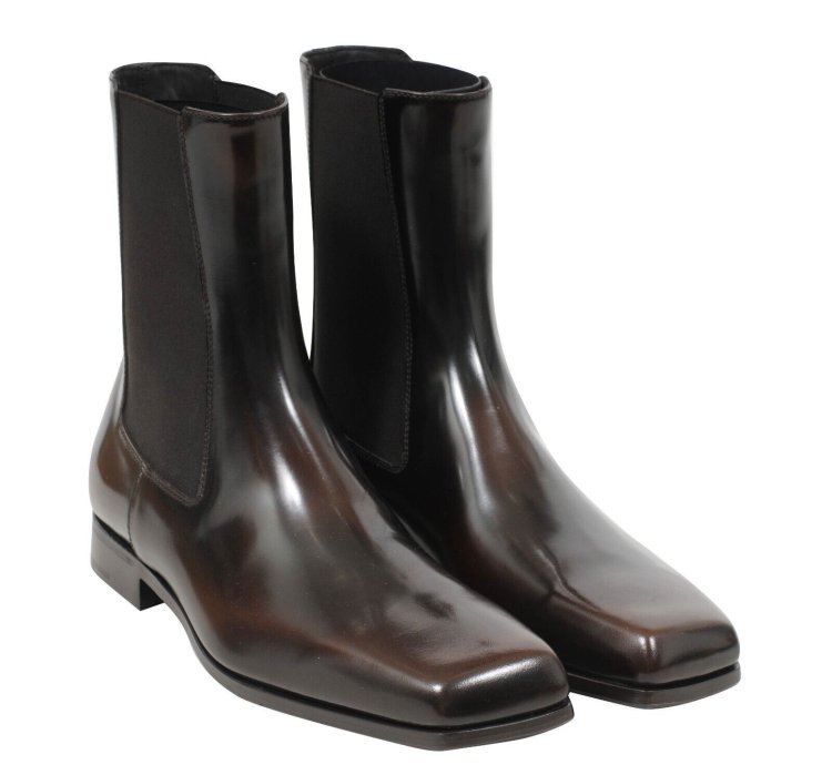 Brown Leather Square Toe Chelsea Boots - 01278