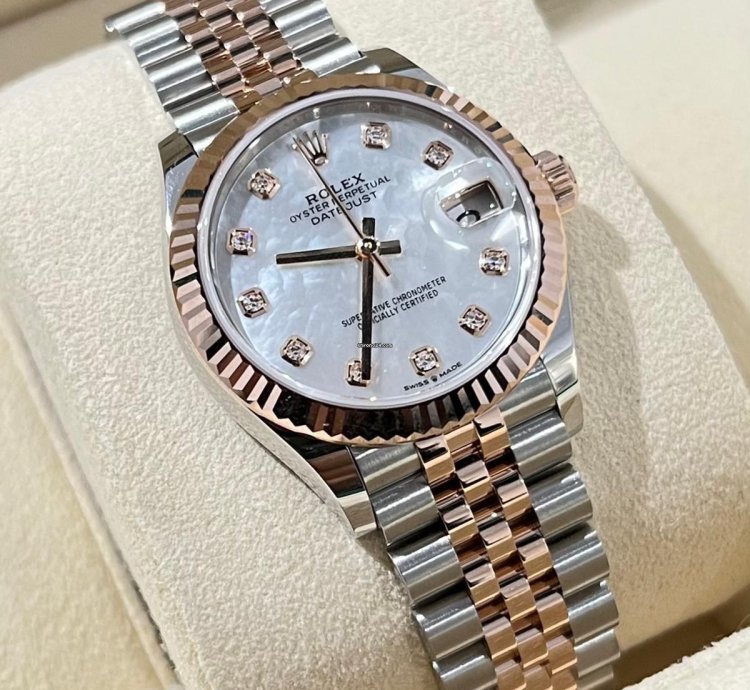 Rolex Datejust 31 2024 Datejust 31 Steel Rose Gold Factory Mop Diamond Dial Unworn Box Papers 278271