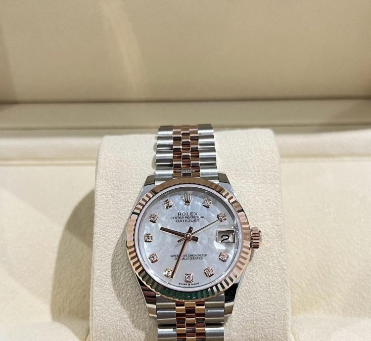 Rolex Datejust 31 2024 Datejust 31 Steel Rose Gold Factory Mop Diamond Dial Unworn Box Papers 278271