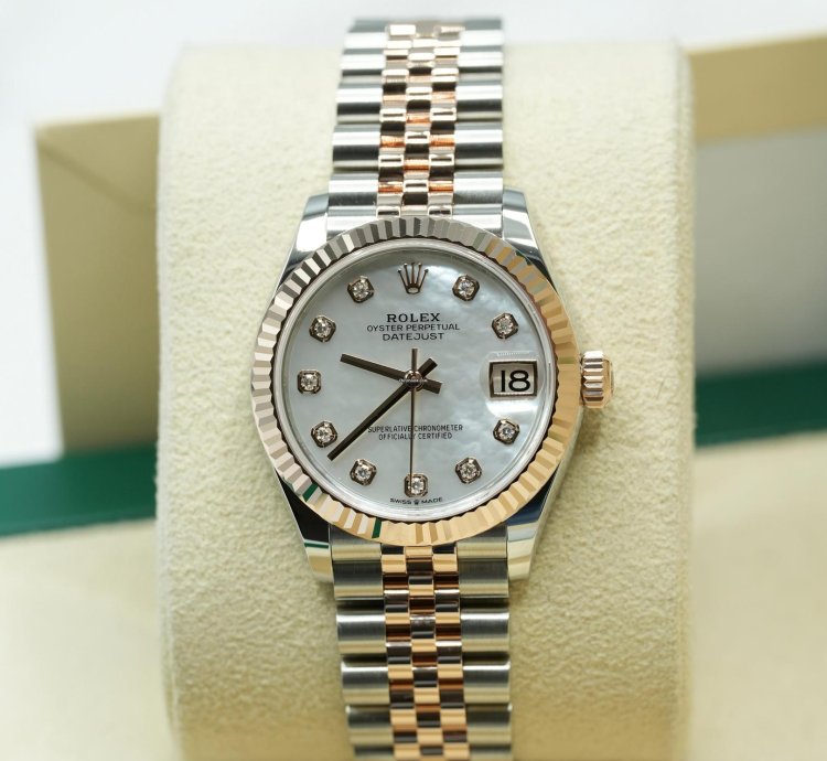 Rolex Datejust 31 2024 Steel Rose Datejust 31 White Mother Of Pearl Diamond Dial Unworn Box Papers 278271
