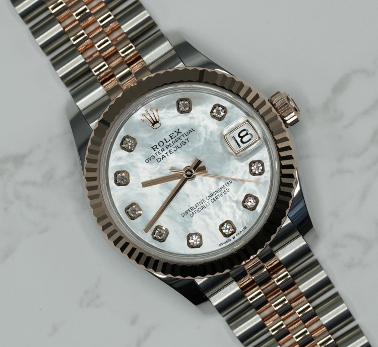 Rolex Datejust 31 2024 Steel Rose Datejust 31 White Mother Of Pearl Diamond Dial Unworn Box Papers 278271