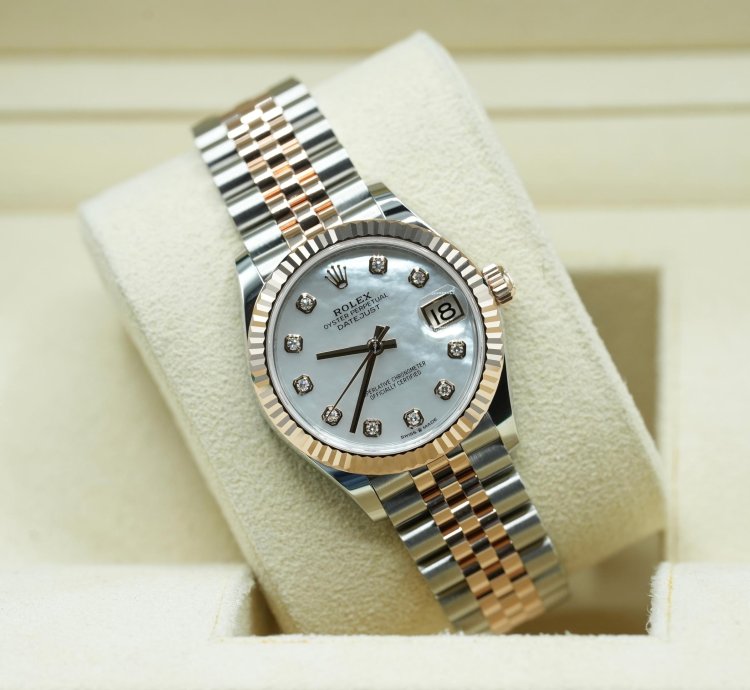 Rolex Datejust 31 2024 Steel Rose Datejust 31 White Mother Of Pearl Diamond Dial Unworn Box Papers 278271