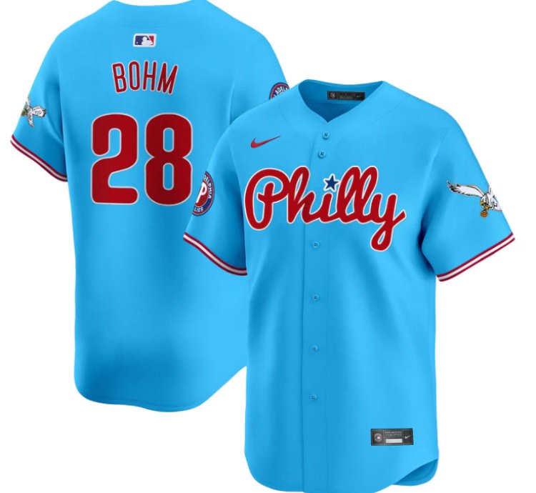 Alec Bohm Jersey 28 Phillies And Eagles Vapor Premier Limited Stitched Light Blue