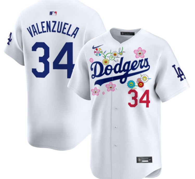Fernando Valenzuela Jersey 34 Dodgers X Takashi Murakami 2025 Vapor Limited Stitched White