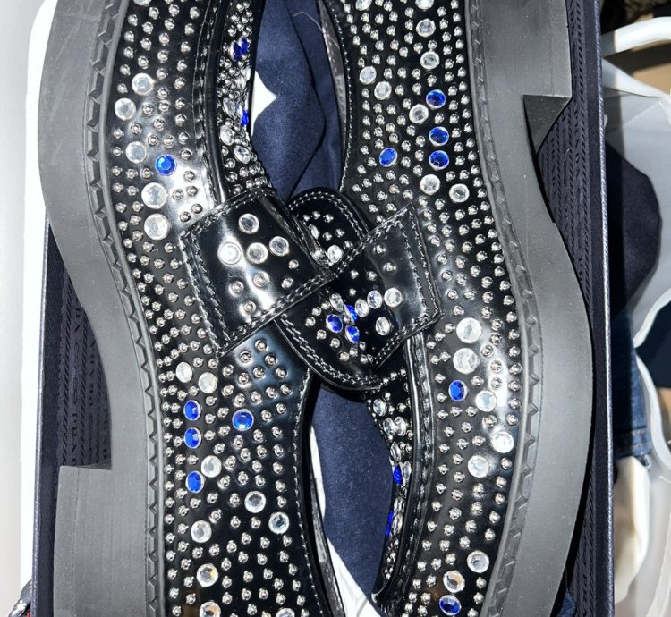 Brushed-leather Loafers With Studs And Rhinestones