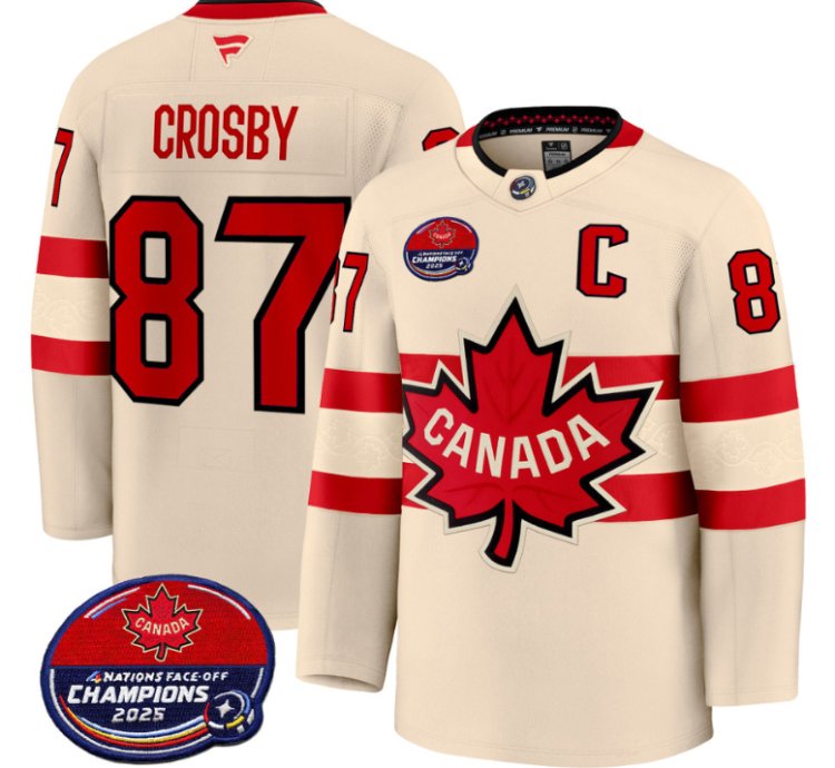 Men Sidney Crosby Jersey 87 Canada 4 Nations Face-off 2025 Champions V2 Cream