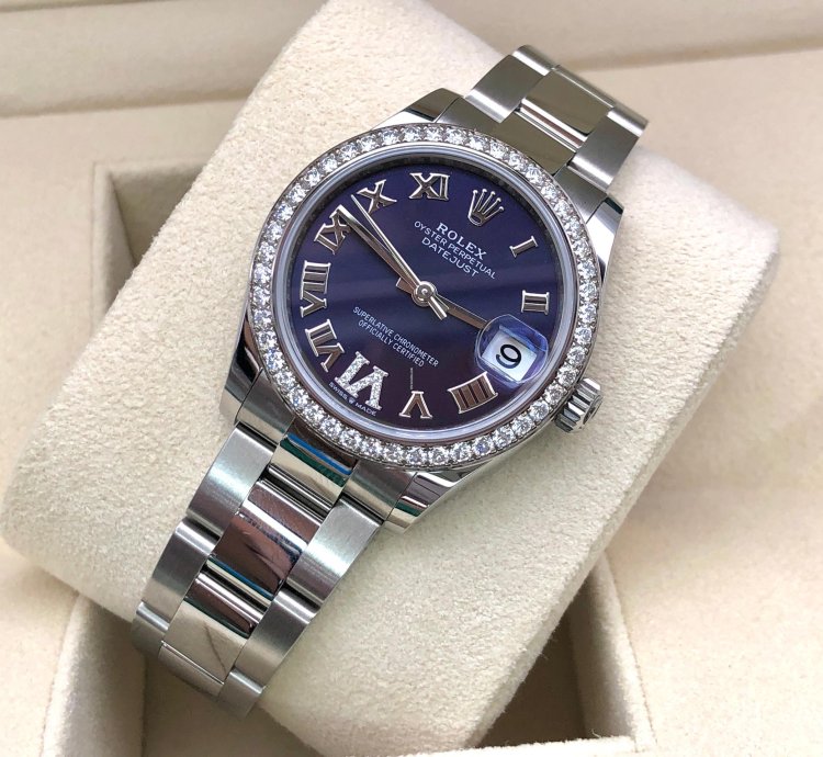 Rolex Datejust 31 278384rbr Viix Purple Roman Dial Diamond Bezel Oyster