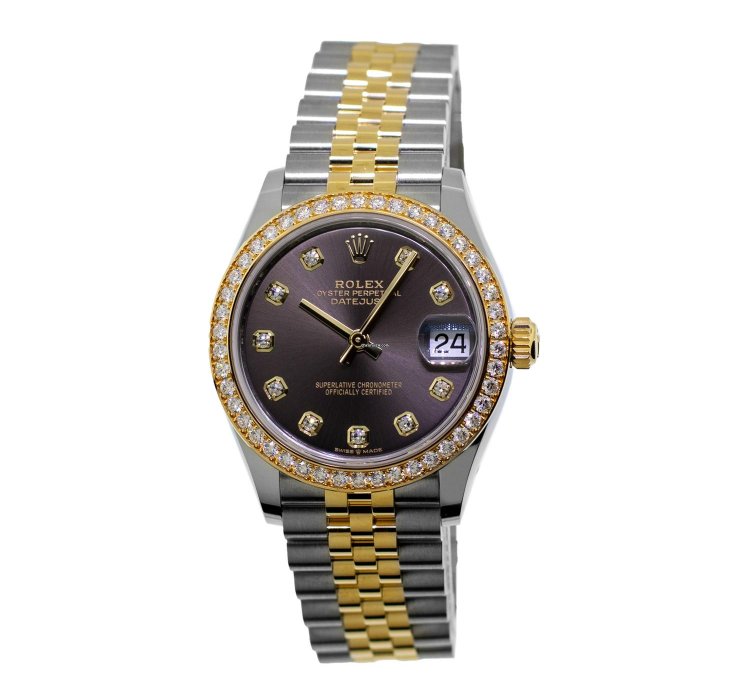 Rolex Datejust 31 31mm 18k Yellow Gold Steel Rhodium Diamond Dial Diamond Bezel 278383
