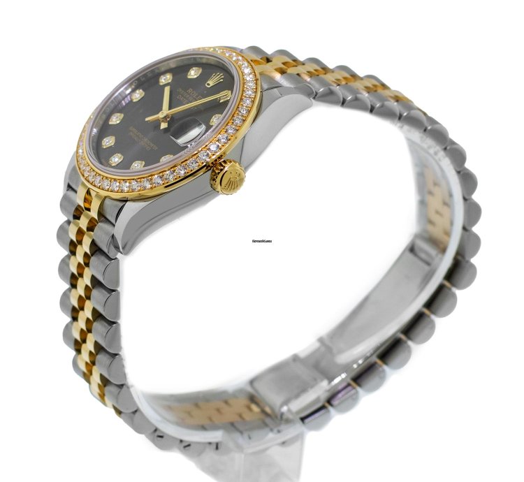 Rolex Datejust 31 31mm 18k Yellow Gold Steel Rhodium Diamond Dial Diamond Bezel 278383
