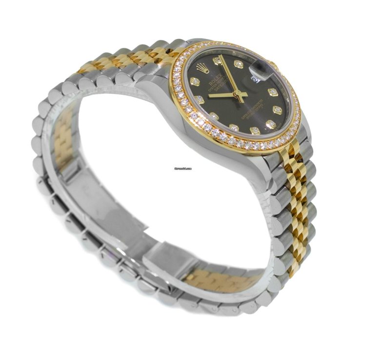 Rolex Datejust 31 31mm 18k Yellow Gold Steel Rhodium Diamond Dial Diamond Bezel 278383