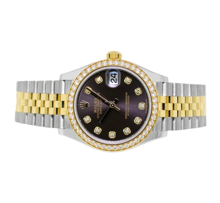Rolex Datejust 31 31mm 18k Yellow Gold Steel Rhodium Diamond Dial Diamond Bezel 278383