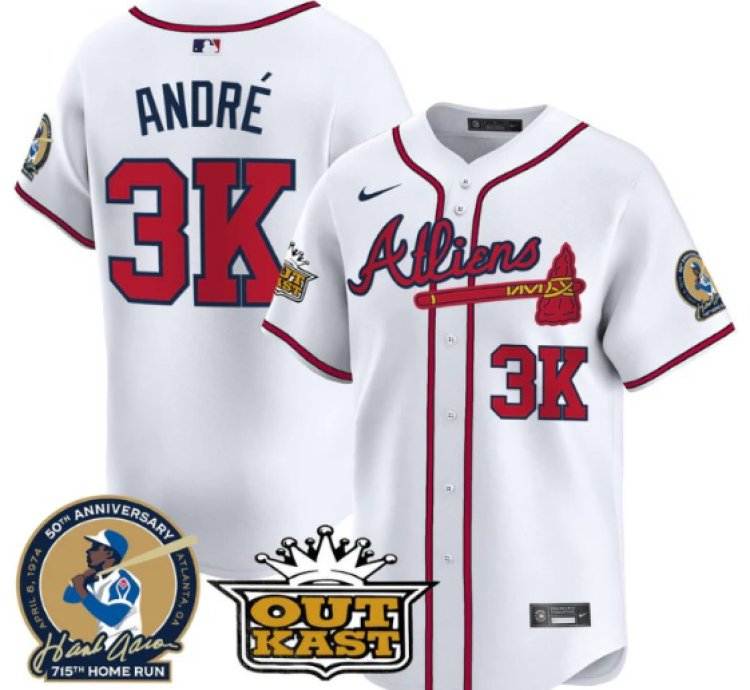 André Jersey 3k Atlanta Braves Atliens Hank Aaron Patch Limited Stitched White
