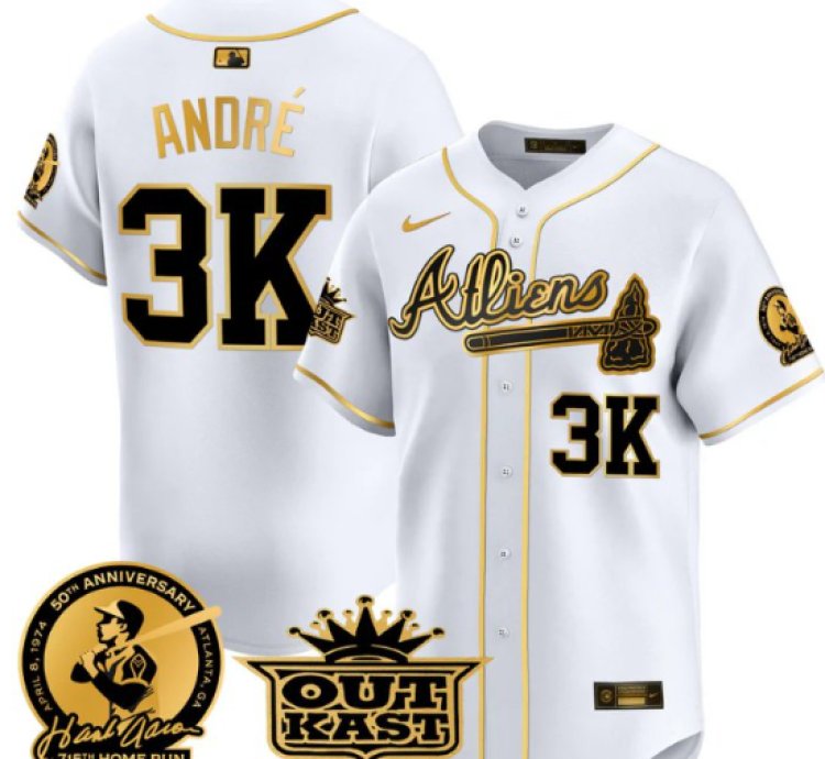 André Jersey 3k Atlanta Braves Atliens Hank Aaron Patch Limited Stitched White Gold