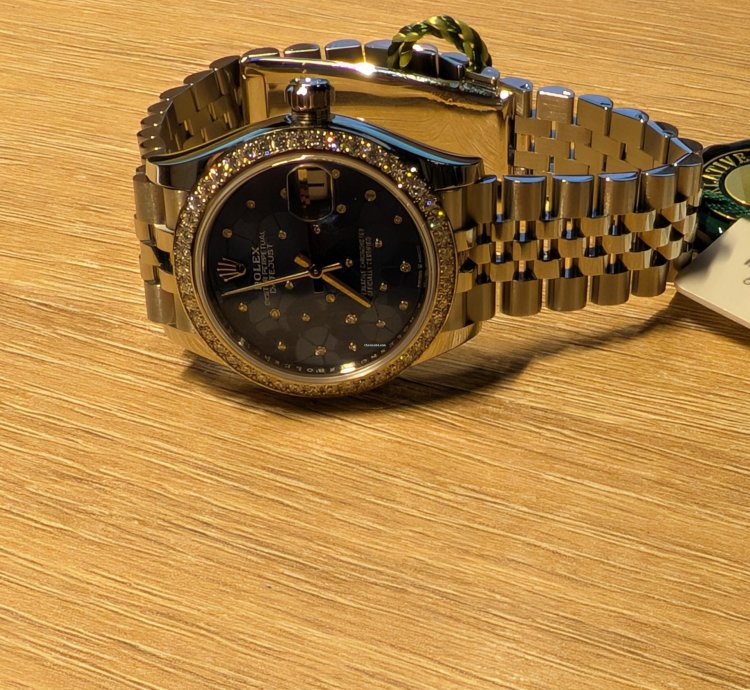 Rolex Datejust 31 Azurro With Diamonds Bezel Floral Face Gold Steel Jubilee