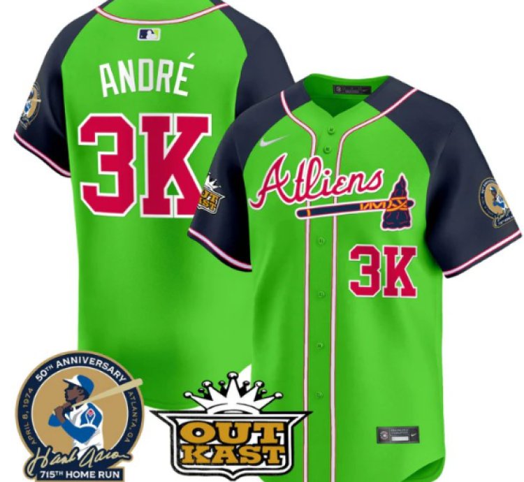 André Jersey 3k Atlanta Braves Atliens Hank Aaron Patch Limited Stitched Green Alternate