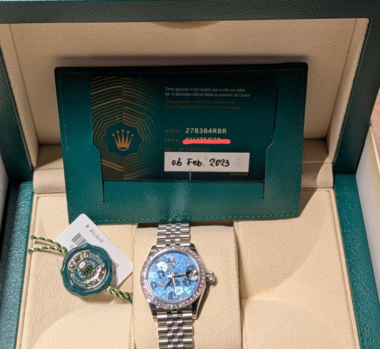 Rolex Datejust 31 Azurro With Diamonds Bezel Floral Face Gold Steel Jubilee