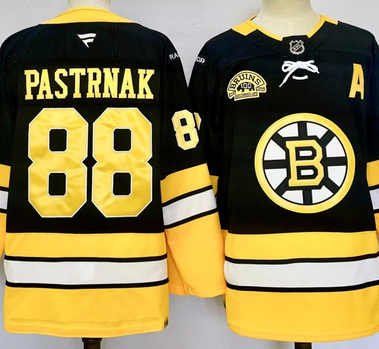 Mens David Pastrnak Jersey 88 Boston Bruins 100th Anniversary Black Stitched