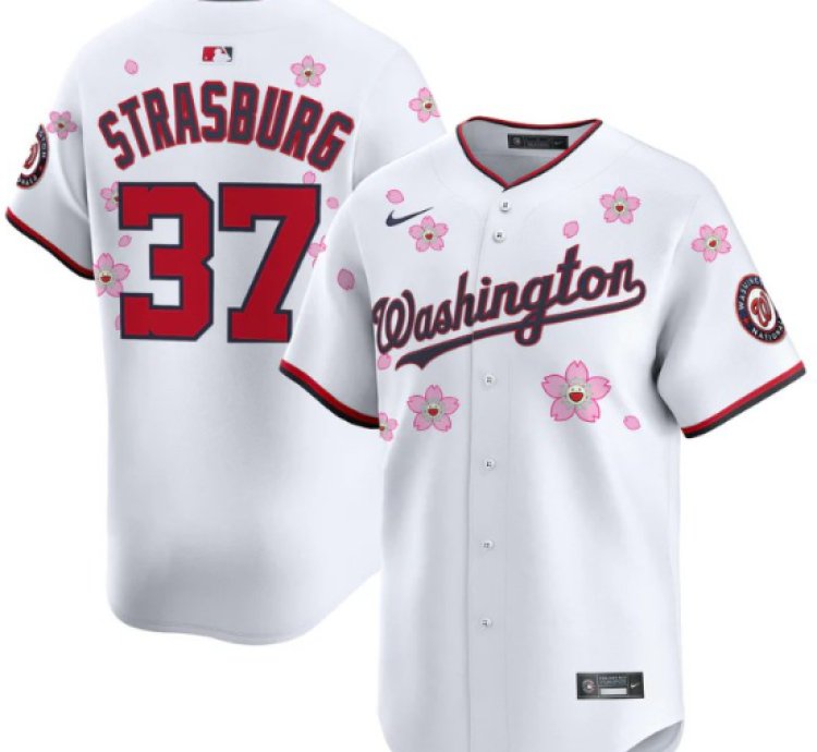 Stephen Strasburg Jersey 37 Washington Nationals Cherry Vapor Premier Limited Stitched White