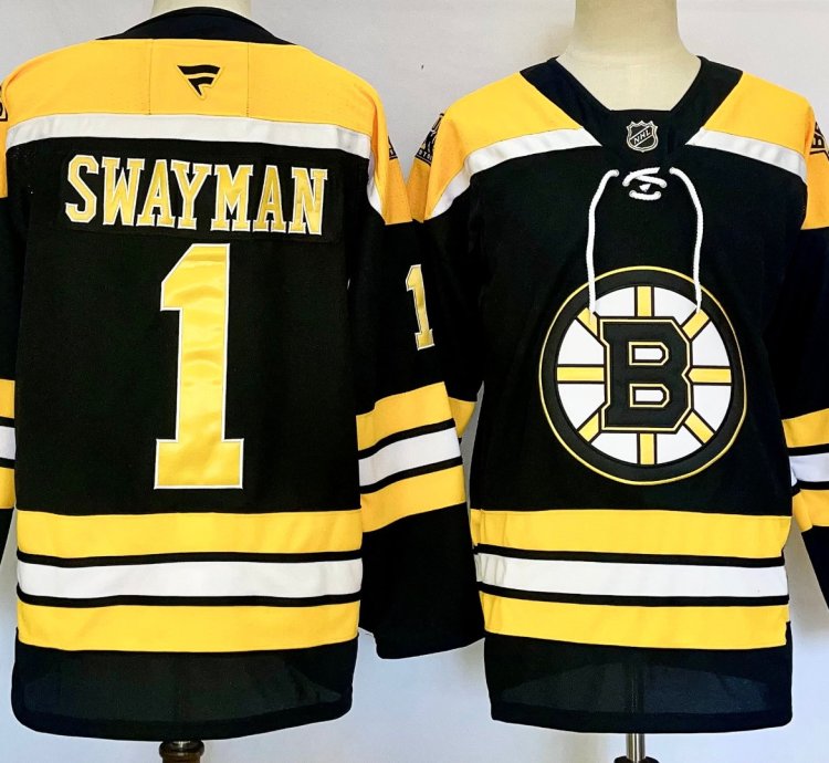 Mens Jeremy Swayman Jersey 1 Boston Bruins Home Breakaway Black Stitched