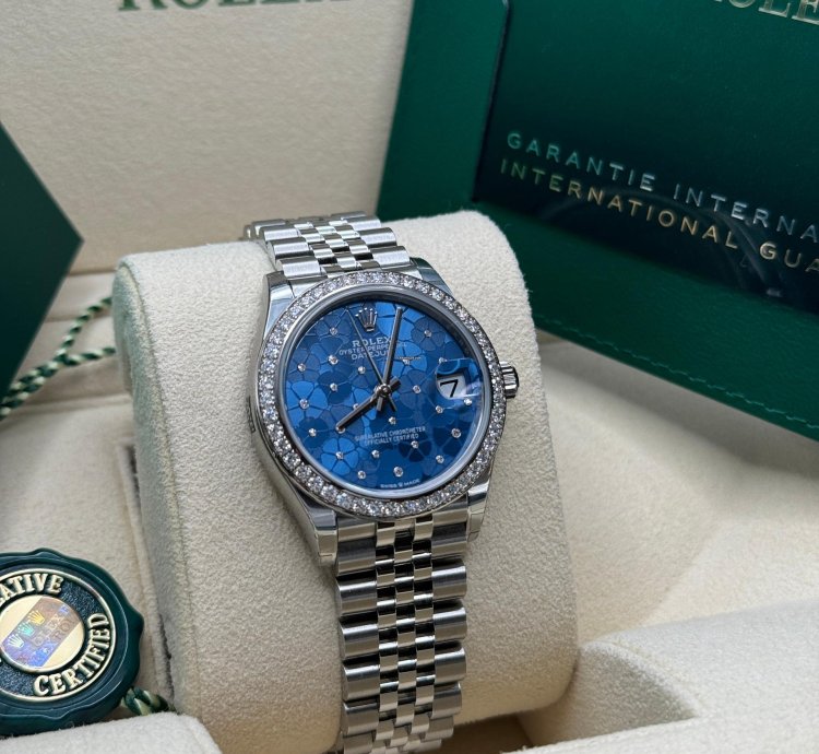 Rolex Datejust 31 New 2023 Blue Floral Scatter Diamond Dial Diamond Bezel Stainless Jubilee