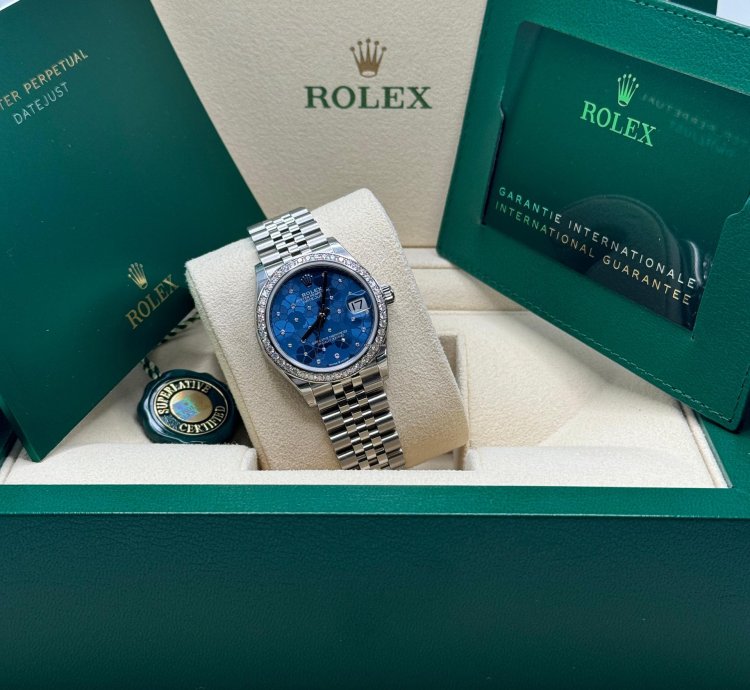 Rolex Datejust 31 New 2023 Blue Floral Scatter Diamond Dial Diamond Bezel Stainless Jubilee