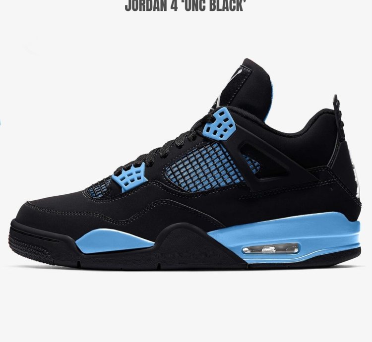 Air Jordan 4 Black Unc - University Blue Thunder