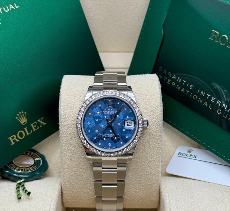Rolex Datejust 31 New 2024 Blue Floral Diamond Dial Diamond Bezel Stainless Steel Oyster