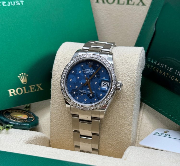 Rolex Datejust 31 New 2024 Blue Floral Diamond Dial Diamond Bezel Stainless Steel Oyster