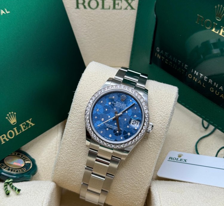 Rolex Datejust 31 New 2024 Blue Floral Diamond Dial Diamond Bezel Stainless Steel Oyster