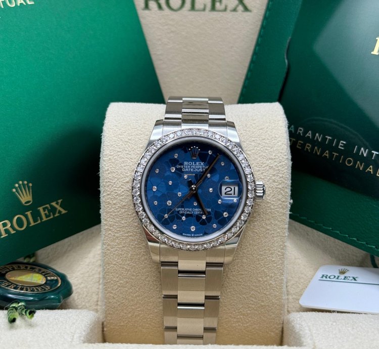Rolex Datejust 31 New 2024 Blue Floral Diamond Dial Diamond Bezel Stainless Steel Oyster